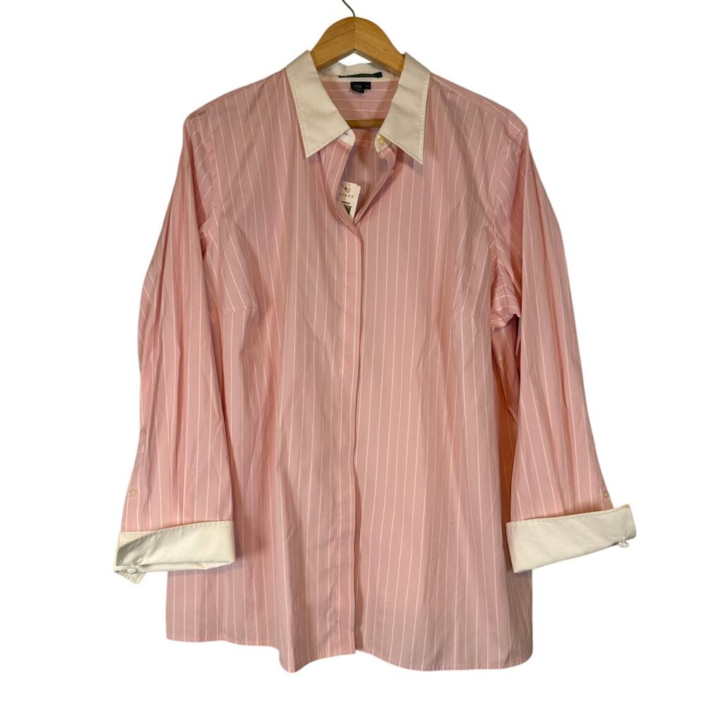 NEW Lauren Ralph Lauren Pink Striped Button Up Blouse Womens 2X Business Career